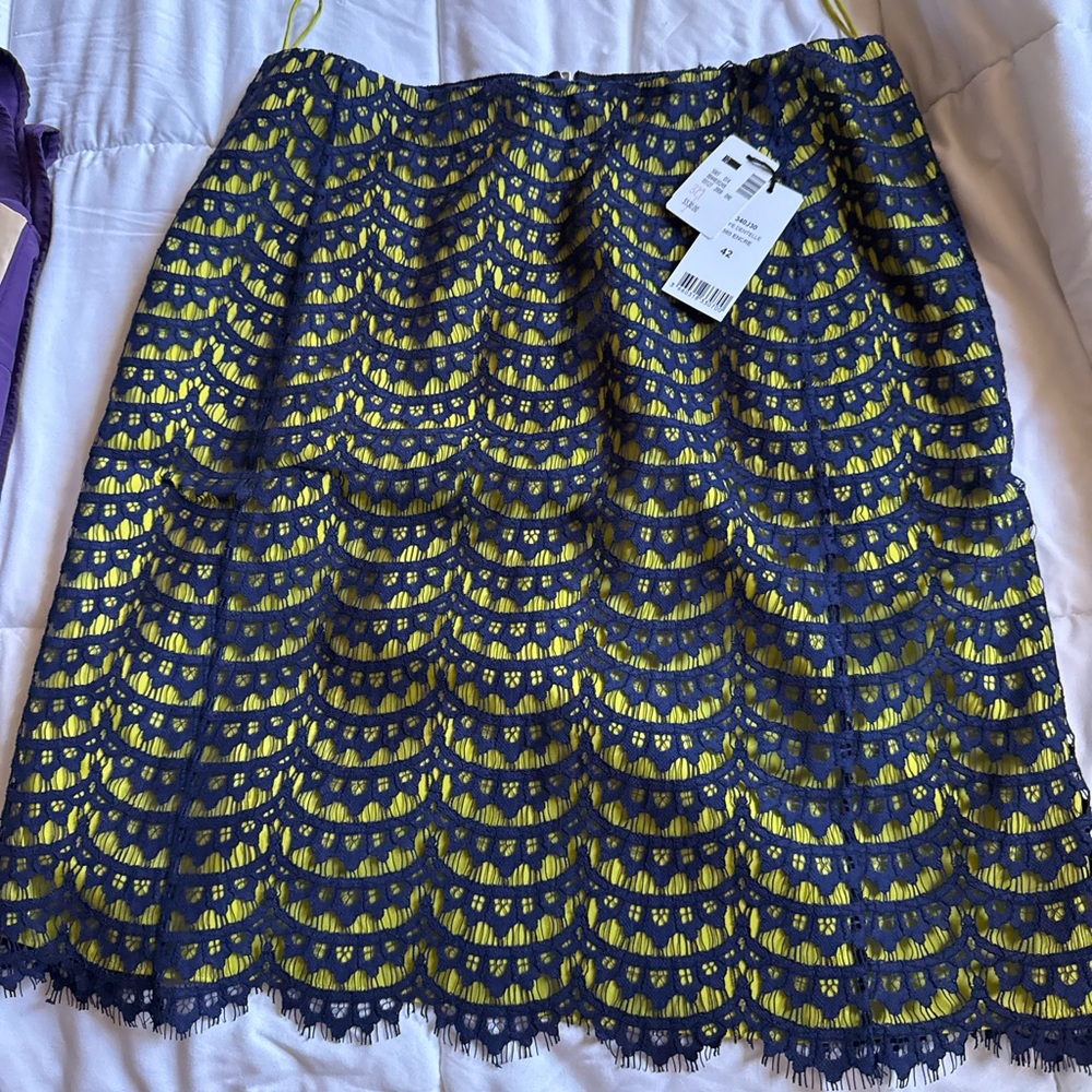 Carven Blue and Yellow Patterned Mini Skirt